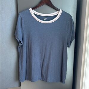 LOFT Blue-Gray T-Shirt with Striped Collar